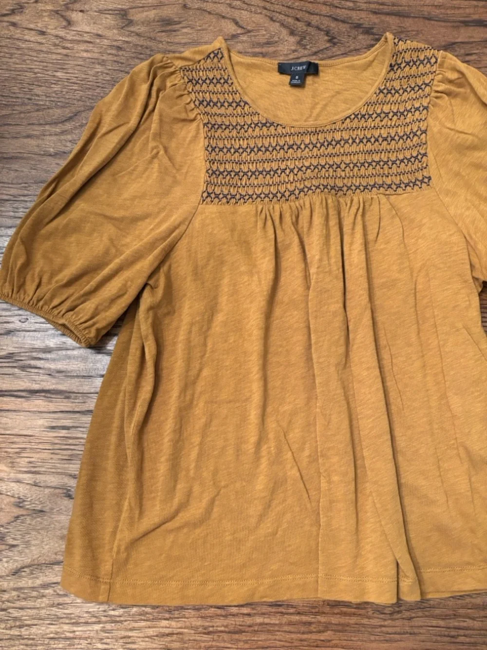J.Crew Mustard Yellow Gold Smocked Cotton Puff Sleeve Peasant Top Women’s Small